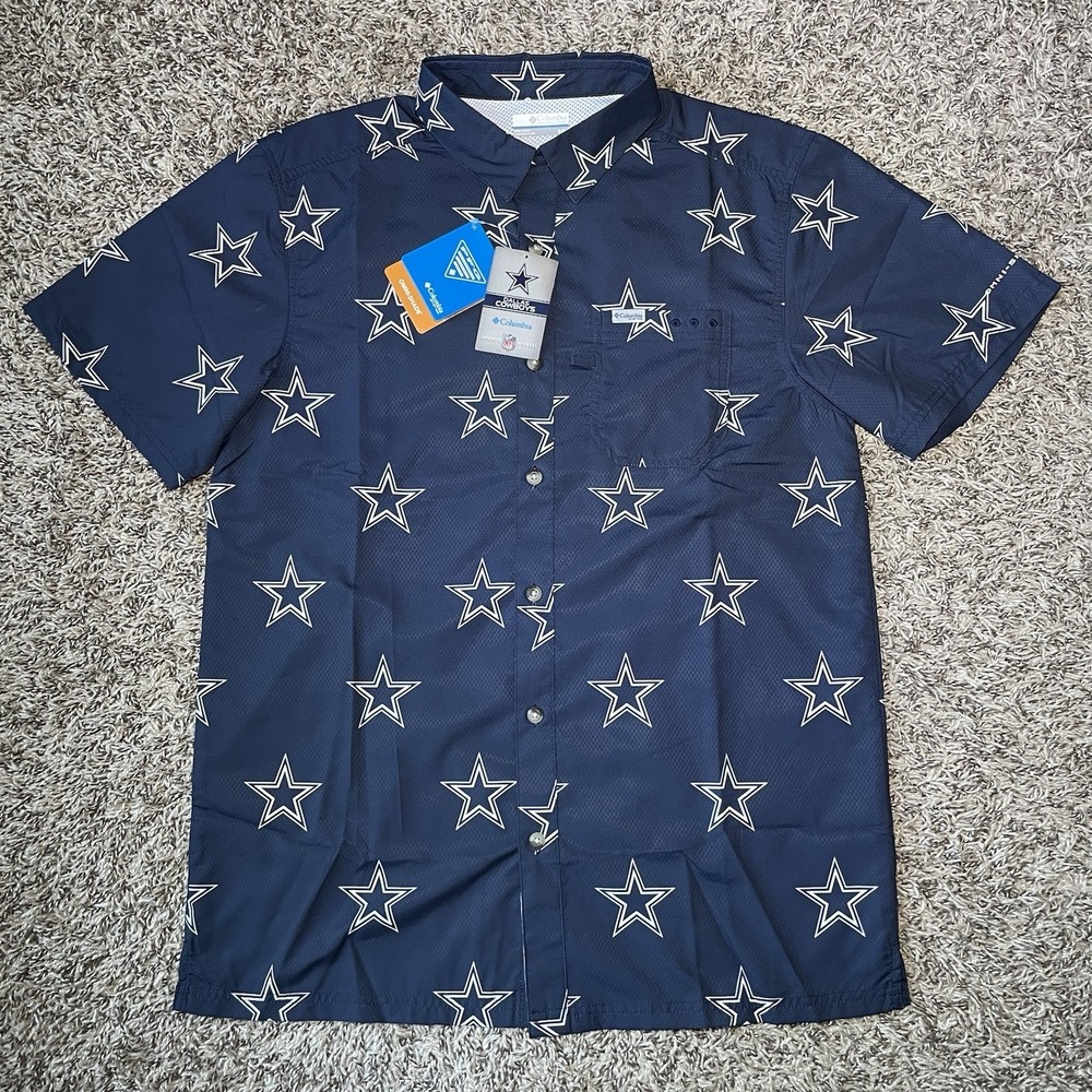 Columbia PFG Dallas Cowboys Short Sleeve Vented Shirt Mens Size Small Blue NEW